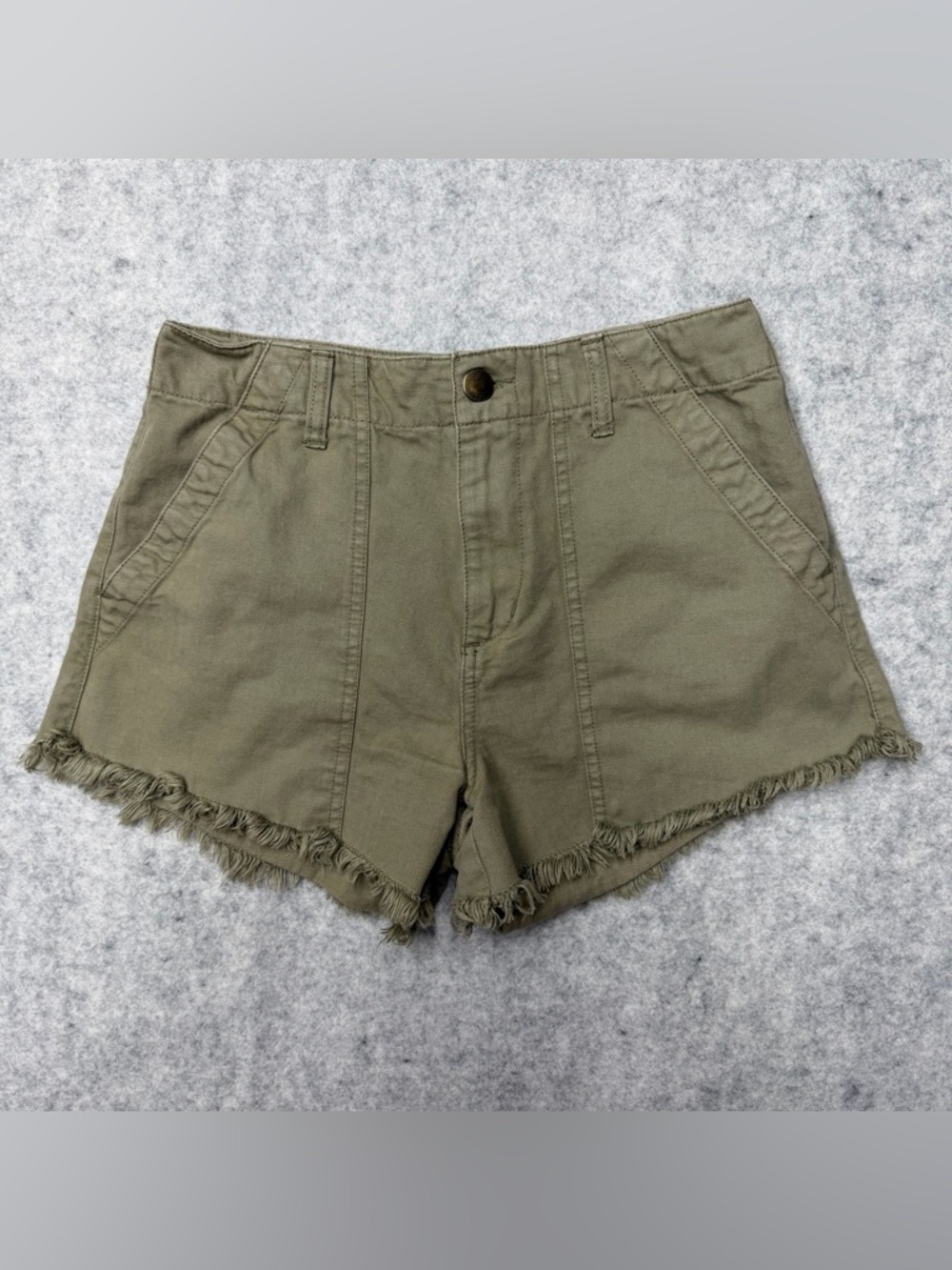 Rip Curl Women's Gwana9 Green Cotton Shorts Frayed Hem Boho Festival Size 26